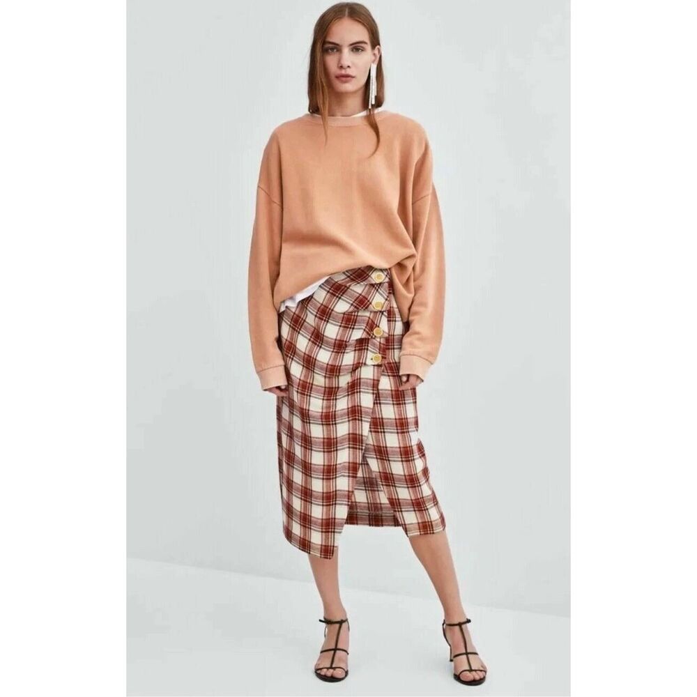 Zara TRF checkered Asymetrical hem skirt